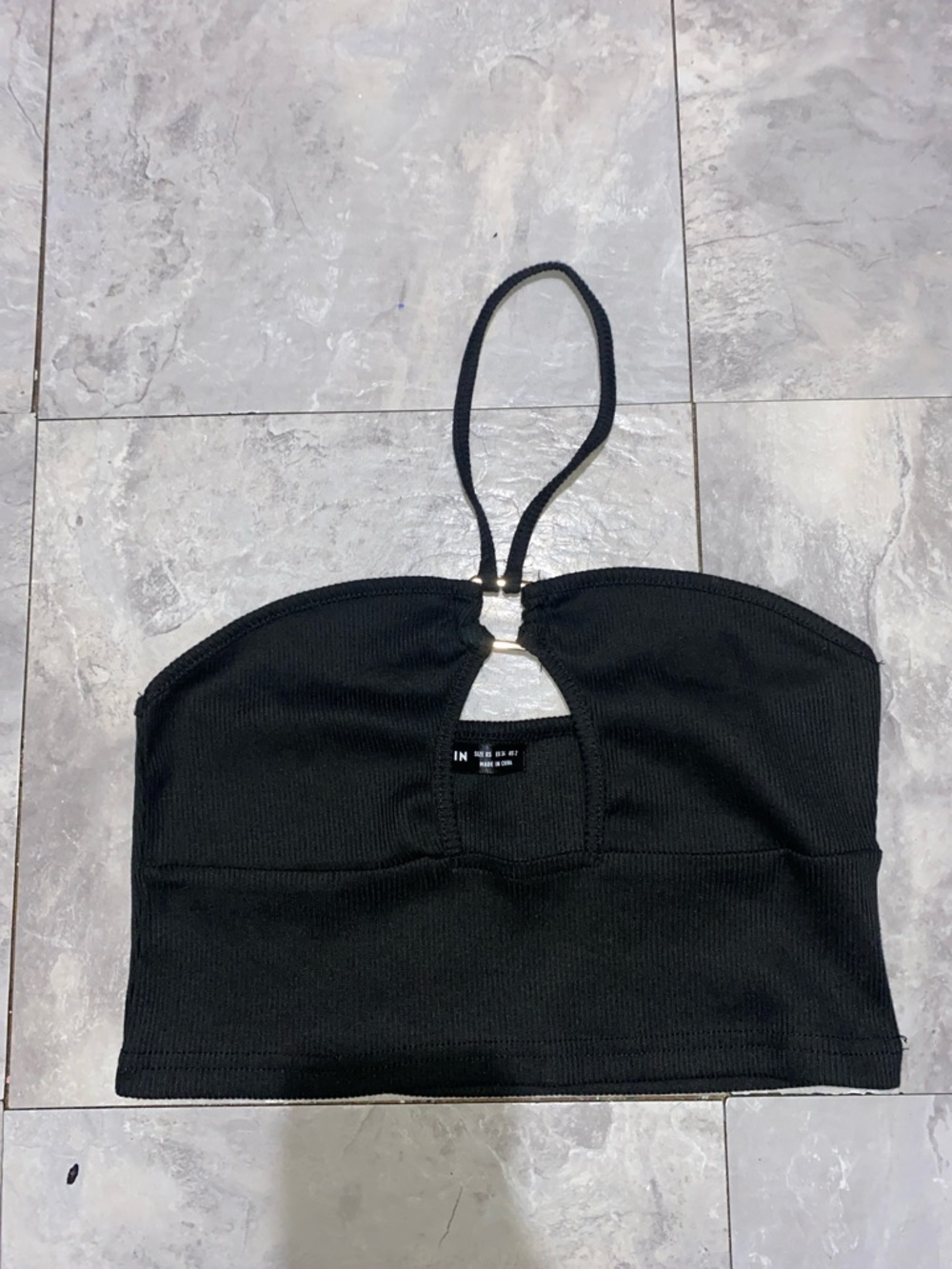 Black Ribbed Halter Crop Top SHEIN xs women summer
